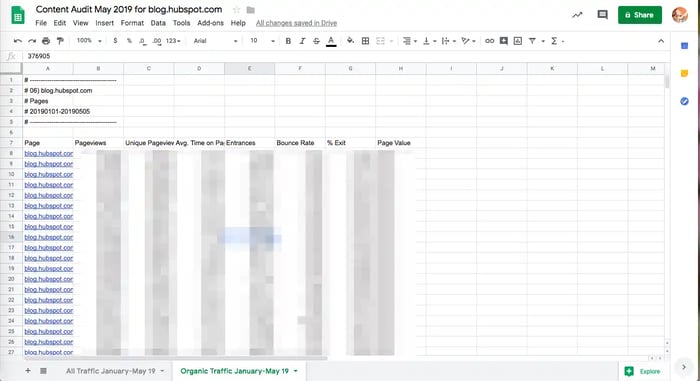 content pruning: google sheet example