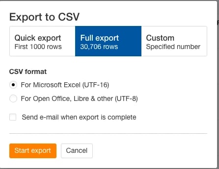 content pruning export to CSV