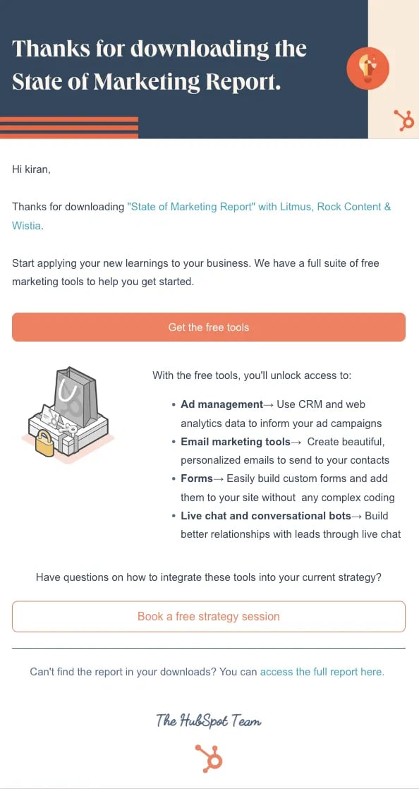 how to capture more lead intel with progressive profiling, HubSpot email response after downloading marketing research