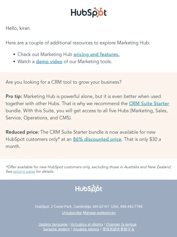 how to capture more lead intel with progressive profiling, HubSpot’s follow-up email with relevant offers for someone interested in marketing