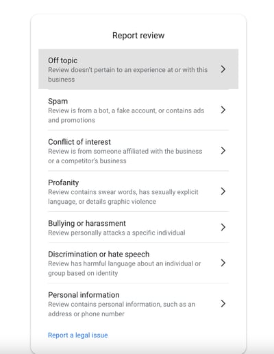 how to report fake google reviews: select the reason