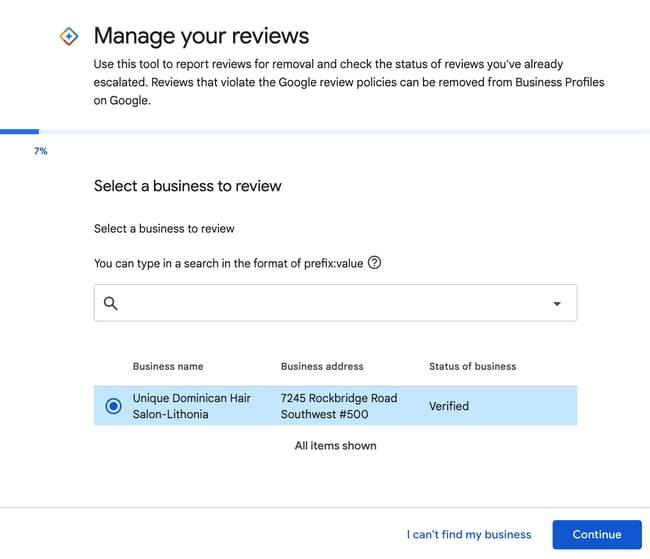how to remove fake google reviews: select business