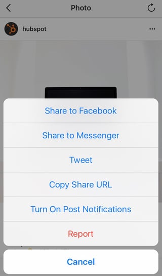 Mobile option to Copy Share URL of Instagram post
