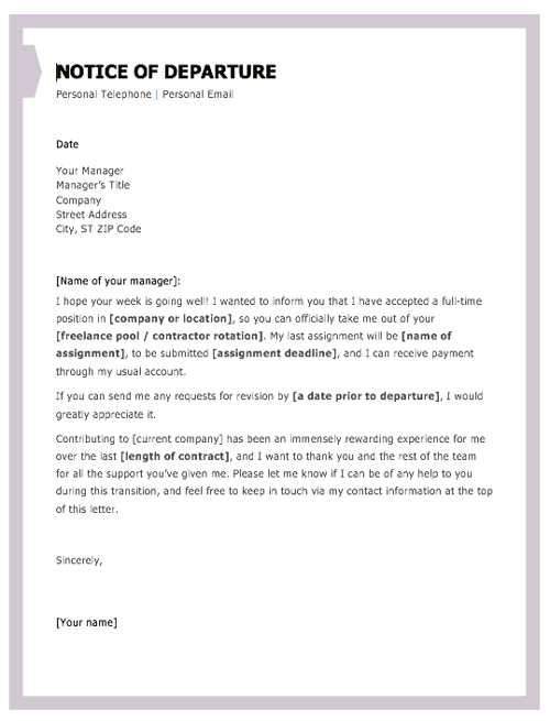 Resignation letter template for freelancers and contractors