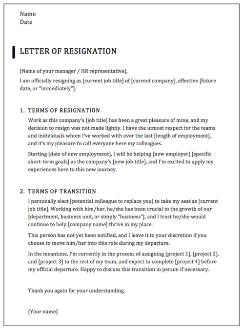 Resignation letter template for executives and senior leaders