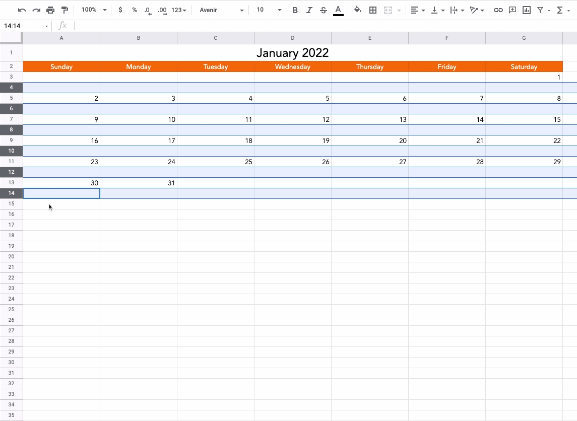 resizing calendar rows.gif?width=1145&name=resizing calendar rows - How to (Easily) Make Perfect Content Calendars in Google Sheets