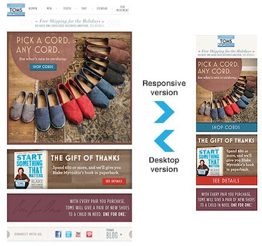 Responsive email design example from TOMS