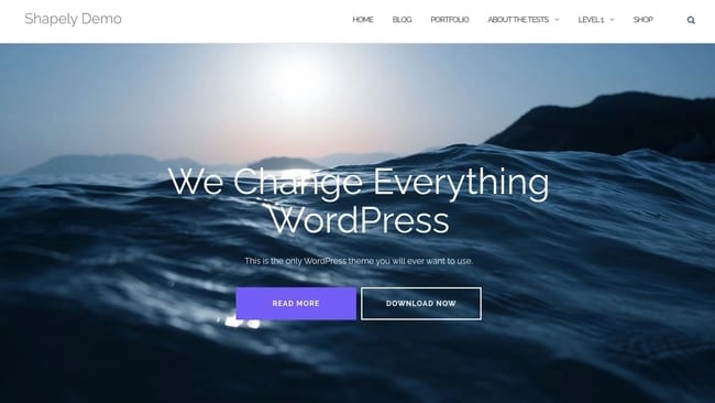free responsive WordPress theme Shapely features navbar and parallax image
