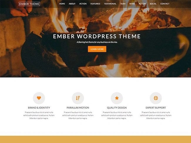 ember responsive wordpress theme homepage example 