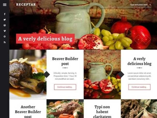 Receptar responsive wordpress theme shows a food blog 