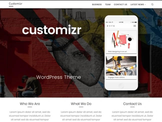 Customizr responsive wordpress theme image shows mobile version of theme 