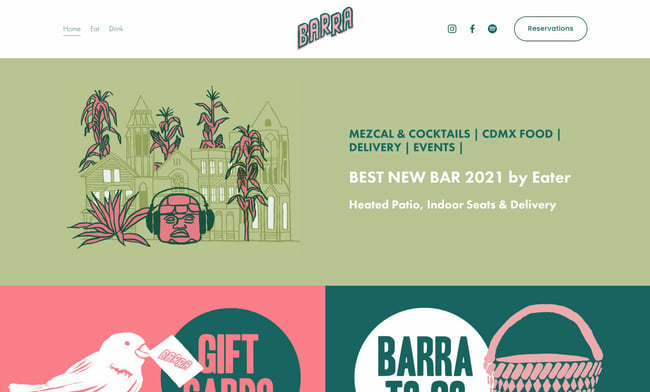 home page for the best restaurant website design barra