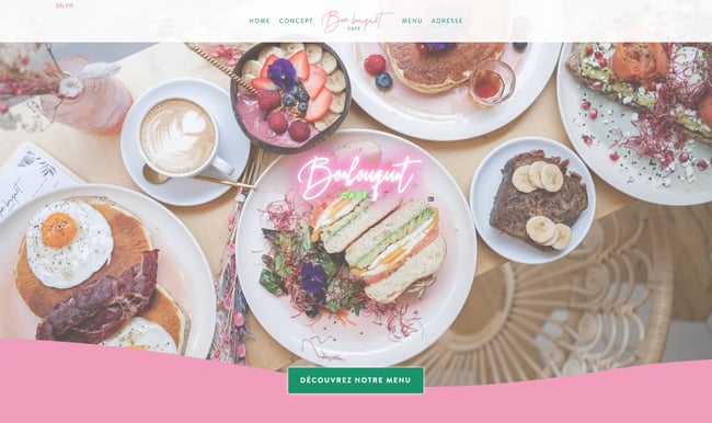 home page for the best restaurant website design bon bouquet cafe