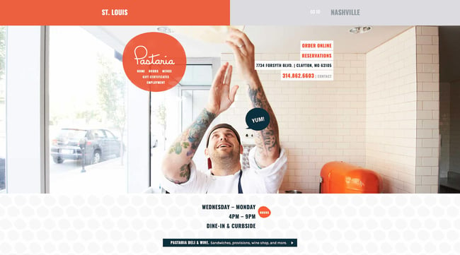 home page for the best restaurant website design pastaria
