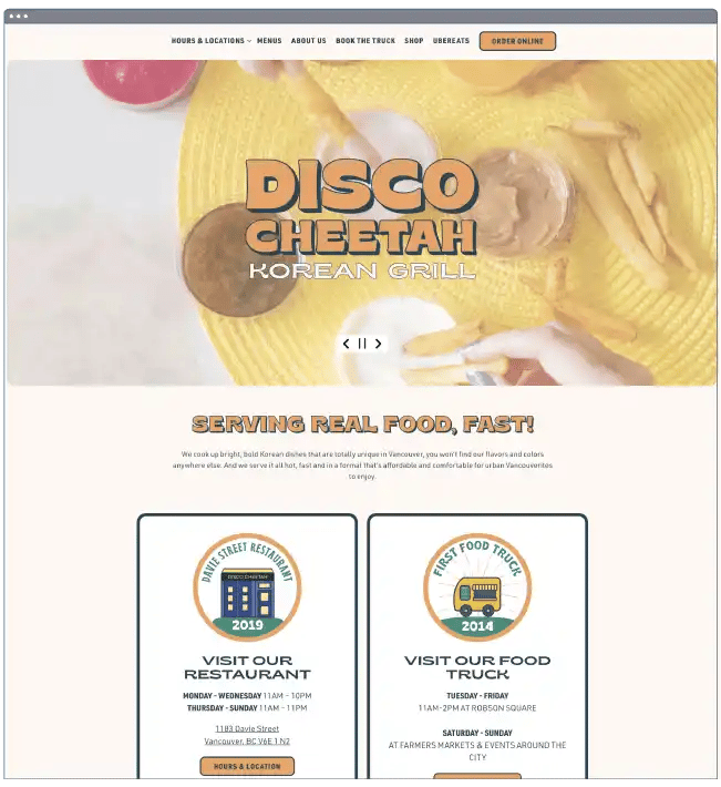 restaurant website templates: disco cheetah