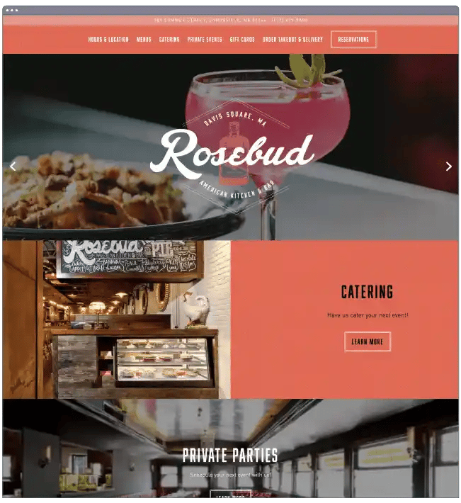 restaurant website templates: rosebud