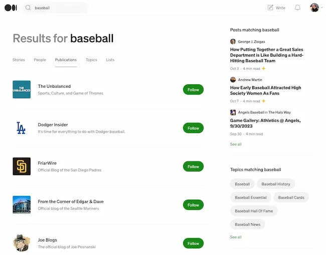 How to use Medium for writing, results baseball publications