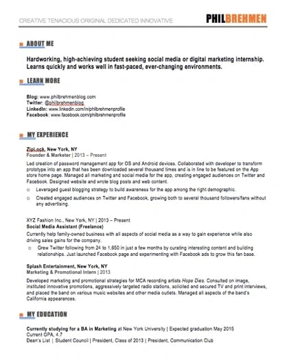 resume templates for word: Inbound marketing template for interns and marketers