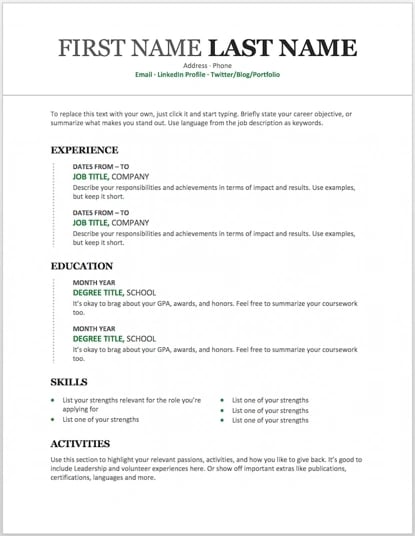 microsoft office word resume templates