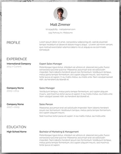  Spick and Span resume template pinch clean, bold typeface and master headshot