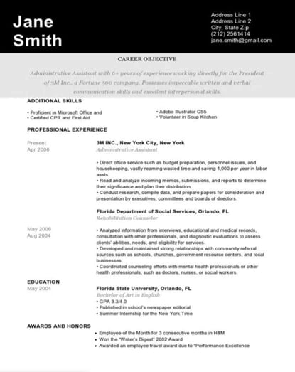 Black and achromatic resume template