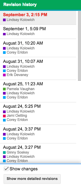 Revision history in a Google Doc
