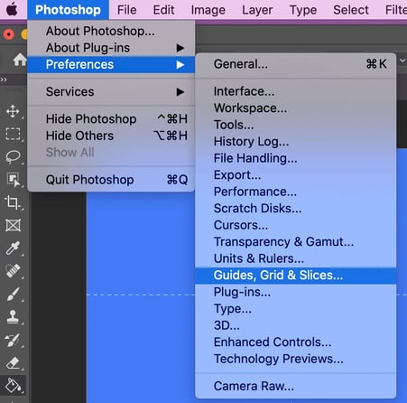 creating rule of thirds grid in photoshop. Go to preferences > guides, grid, and slices.