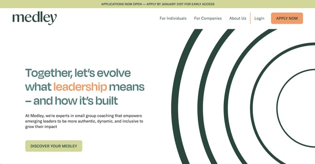 saas website design: medley homepage has pops of lime green 