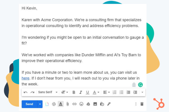 example of a sales email template that can be found in hubspot's sales email template bundle