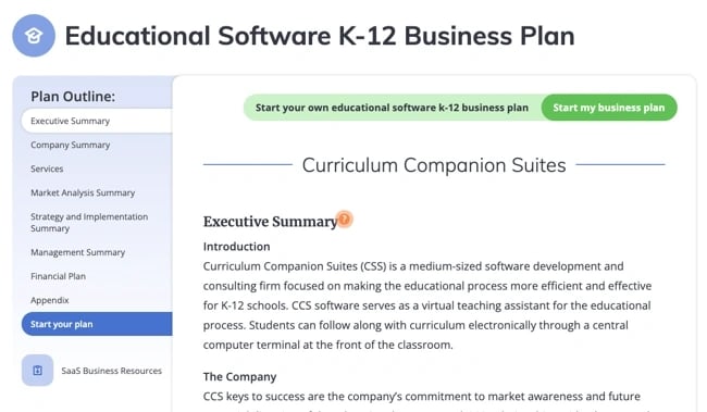 business plan examples: curriculum companion suites