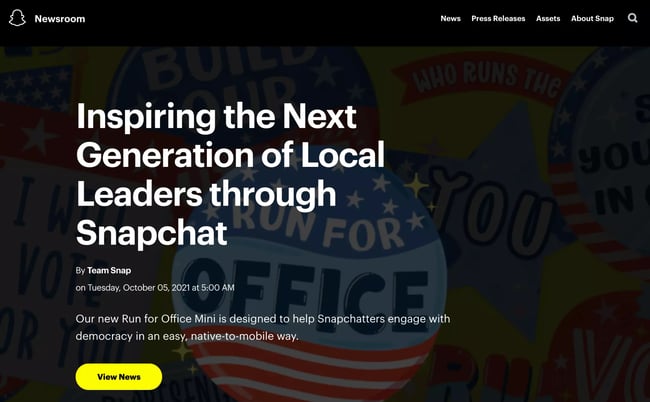 Press Page Example: Snapchat