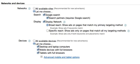 google adwords networks and devices