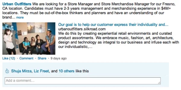 Urban Outfitters LinkedIn Company Page