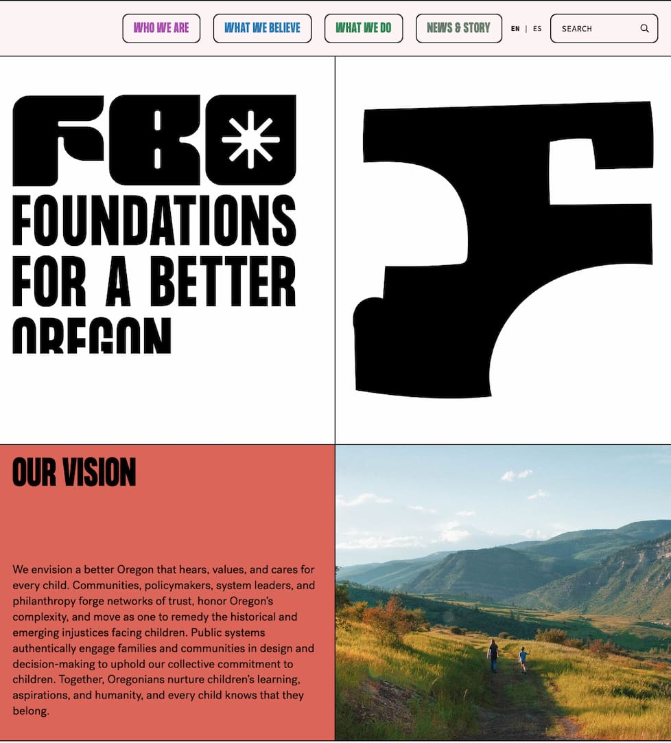 web design trends: Foundations for a Better Oregon website features linework