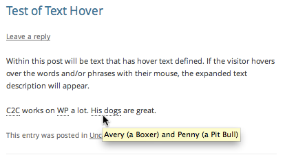 wordpress typography option of help text added via Text Hover plugin