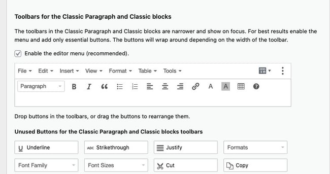 wordpress typography widgets added to editor via Advanced Editor Tools plugin