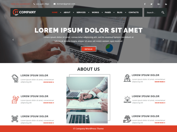 best wordpress themes for IT services: IT Company demo with sticky navbar and about about section