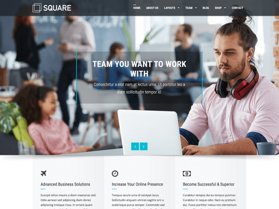 Square WordPress theme shows minimalist business website