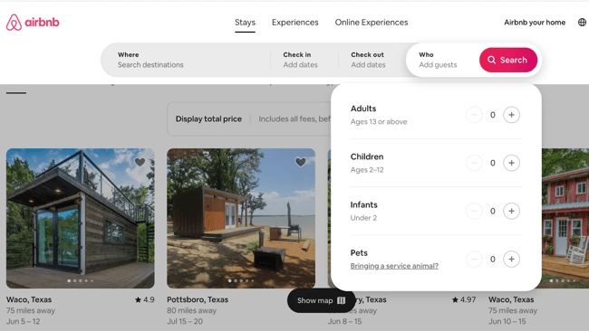 Airbnb has a unique search bar design that allows users to quickly find and book their desired accommodation.