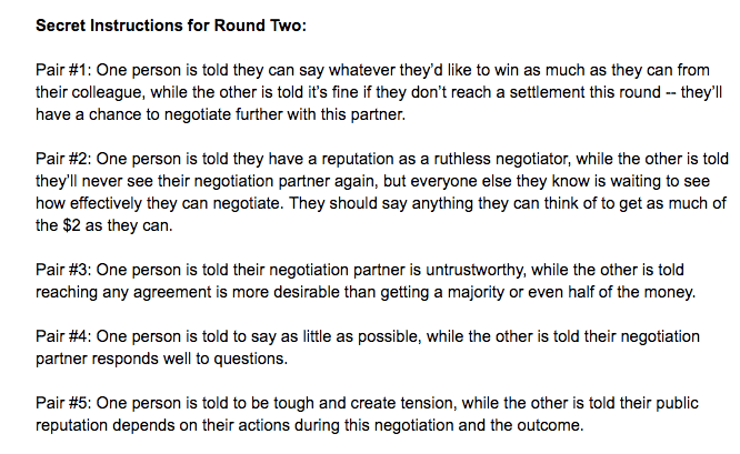 secret instructions round two: learning the value of mutually beneficial negotiations 
