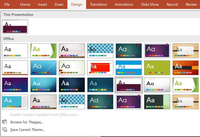 built-in PowerPoint themes