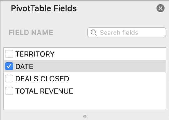 pivottable fields box select date option demo