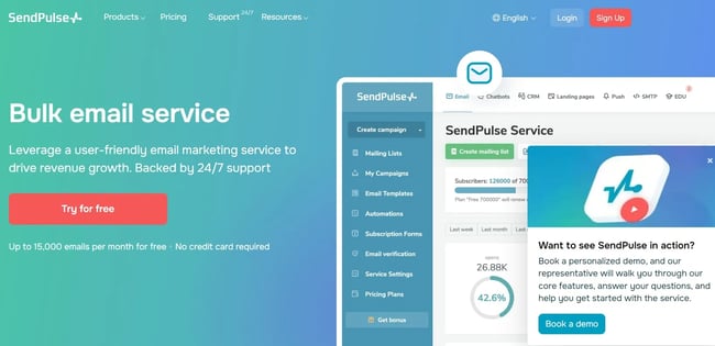 mass emailing service, Sendpulse's bulk email marketing tool