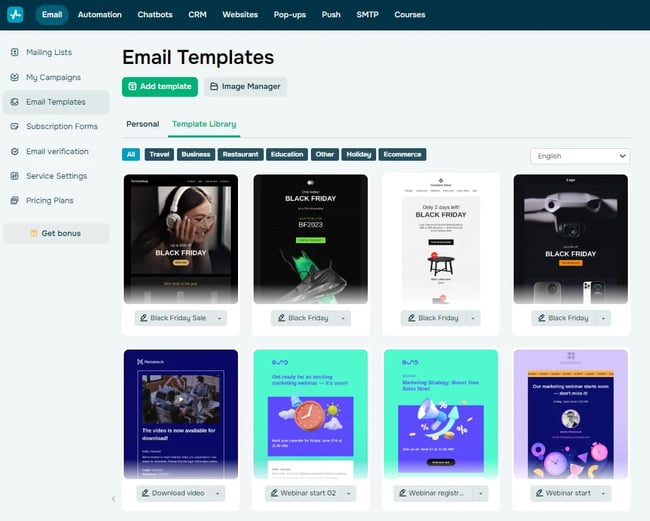 bulk emailing service, Sendpulse’s email marketing templates