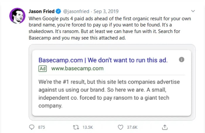jason fried tweet about google paid ads
