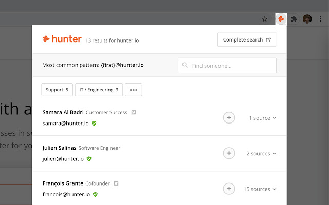 seo chrome extension: hunter