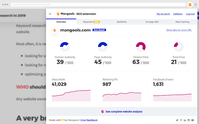 seo chrome extension: mangools