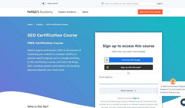  Image of the HubSpot Academy free SEO training certification