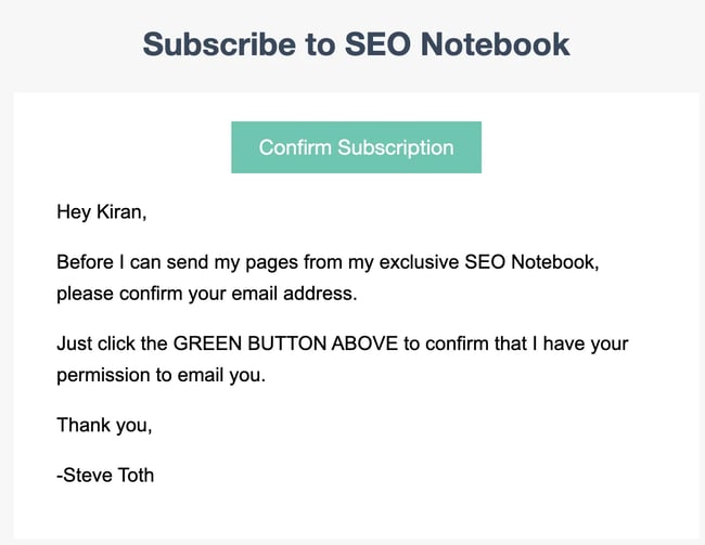 email opt-in wording example from SEO Notebook