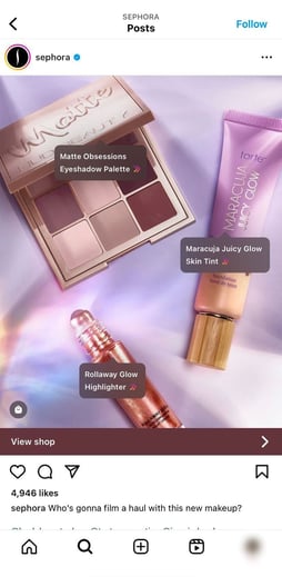 example of a shoppable post on Instagram from sephora